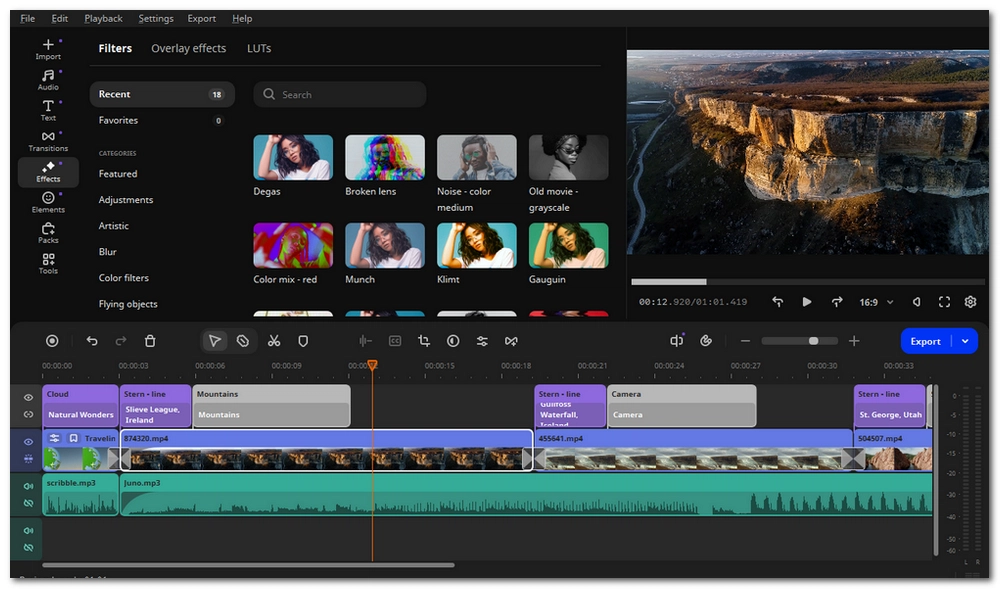 Screenshot of Movavi Video Editor for Windows 11