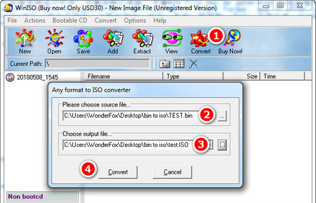 Converting BIN to ISO on WinISO