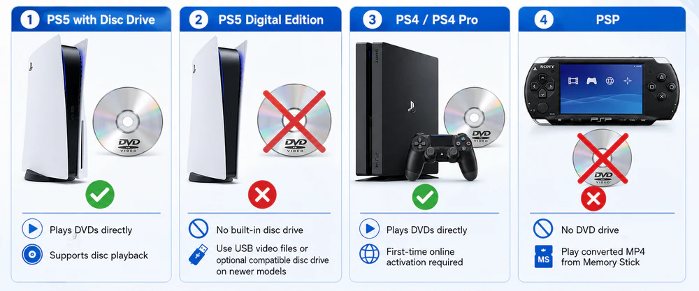 PS5 PS4 PSP DVD Playback Differences