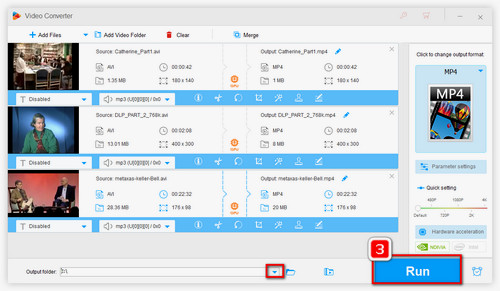 Click Run to convert CFHD videos to MP4