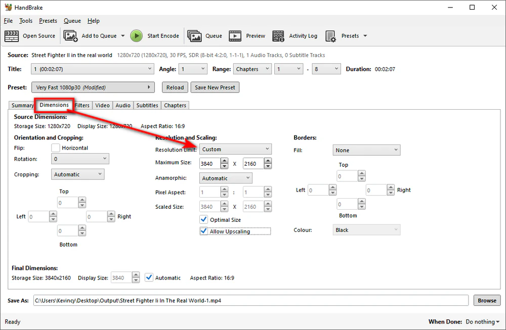Customize Resolution in HandBrake