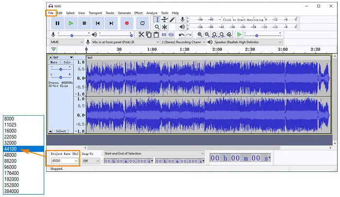 Change Sample Rate Audacity