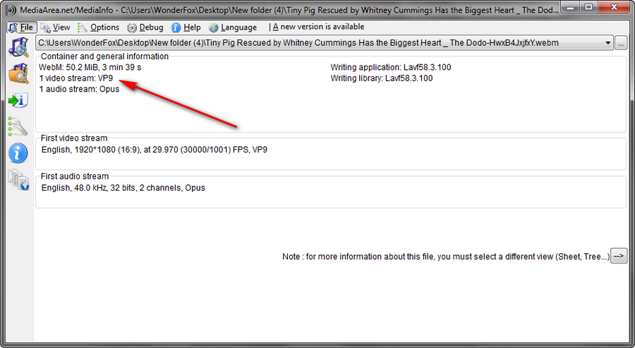 Check Video Codec in MediaInfo