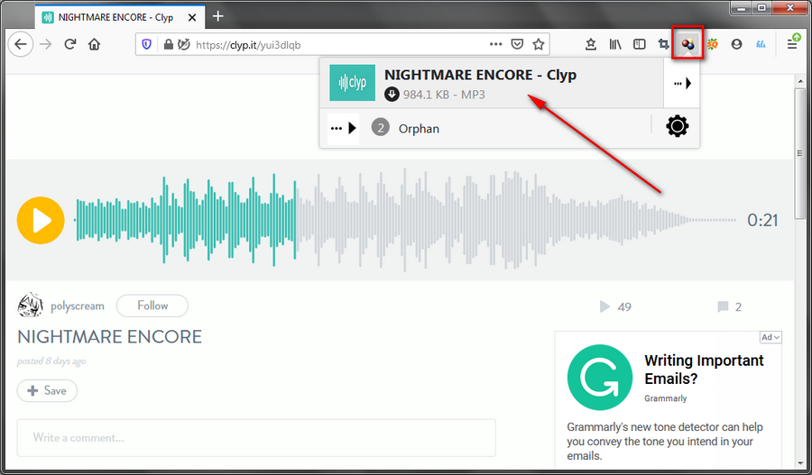 Download Clyp Audio with Video DownloadHelper