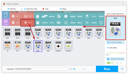 Select M4A as the Output Format