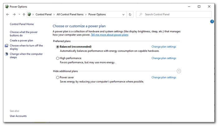 Change Power Options