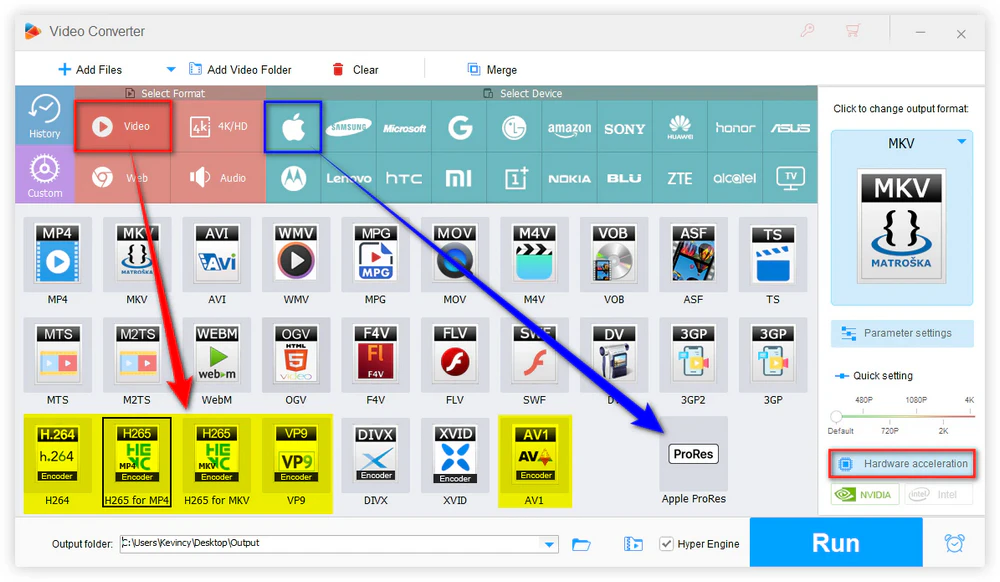 Select the Output Format and Encoder