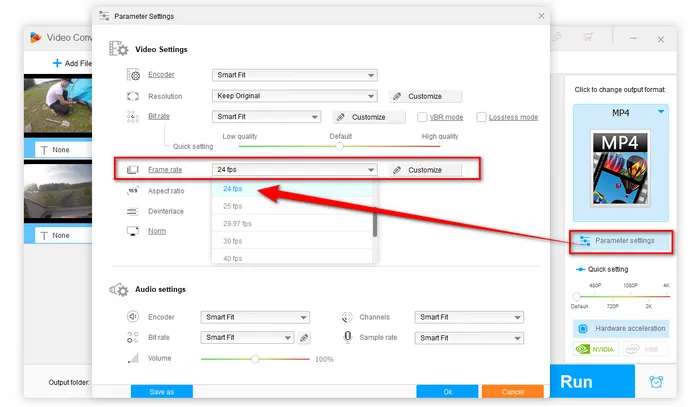 Change Video Frame from 120fps to 24fps