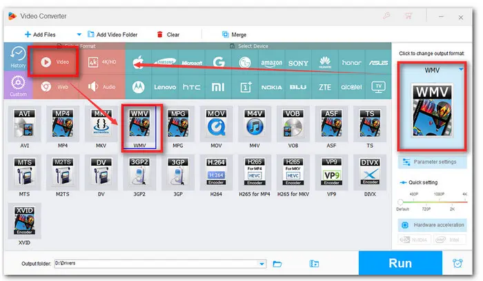 Choose WMV as an Output Format