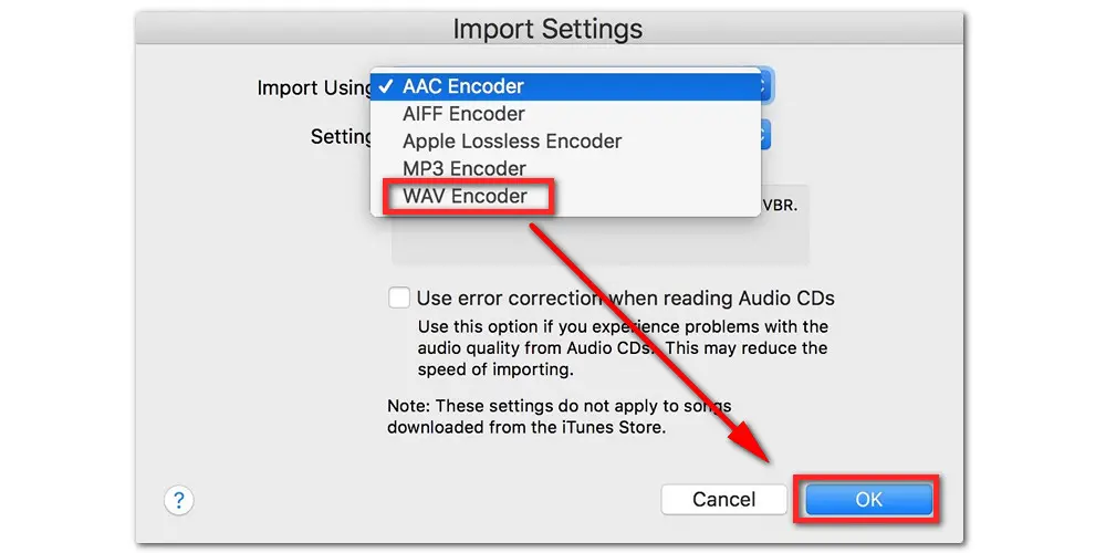 Select WAV Encoder in iTunes