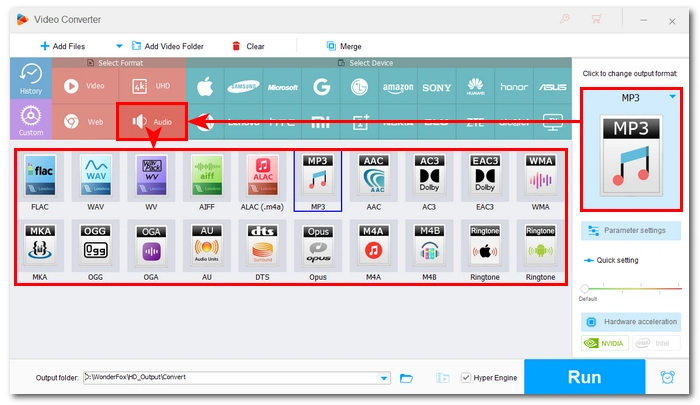 Select the desired audio format