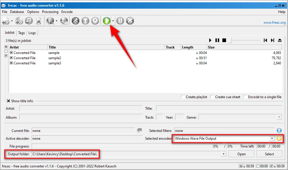 Convert AMR to WAV with fre:ac