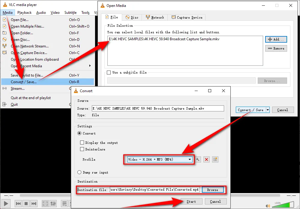 VLC Convert H.265 to MP4 Free