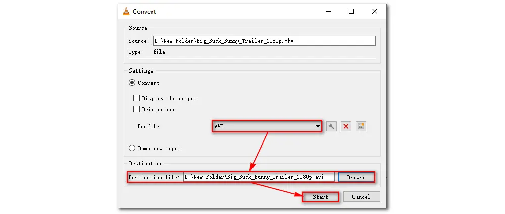 Convert MKV to AVI in VLC