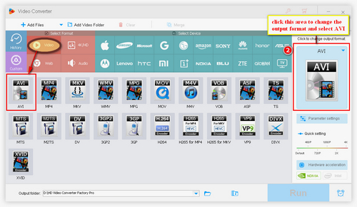 Set AVI as the Output Format