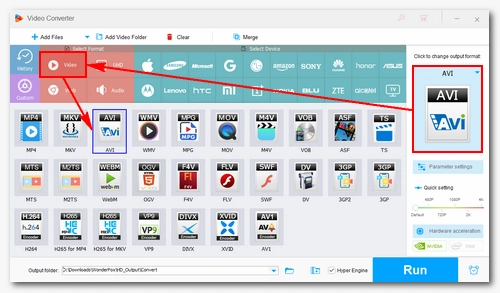 Set AVI as the Output Format