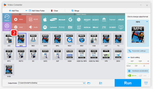 Choose “MP4” as output format