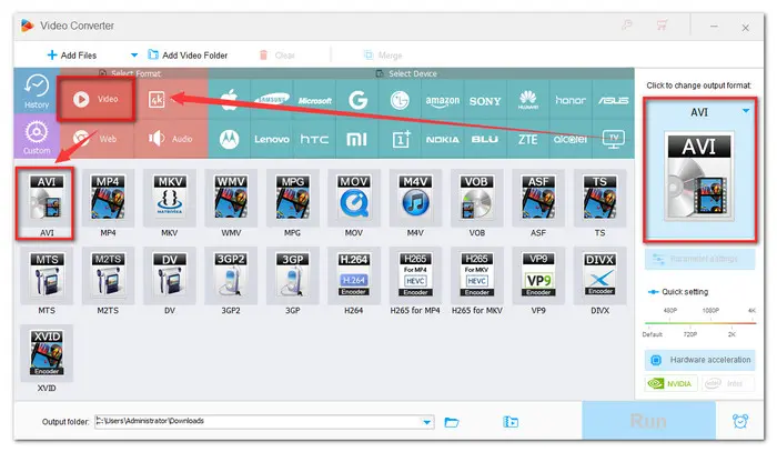 Choose AVI as Output Format