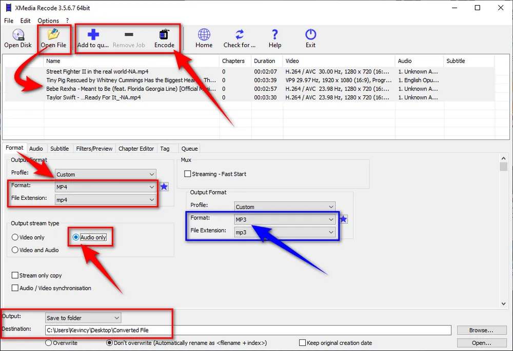 XMedia Recode Make MP4 Audio Only