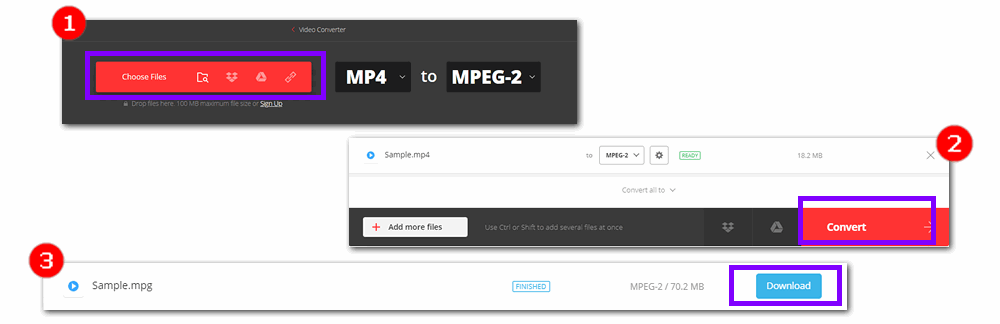 Convert .mp4 to MPEG2 via Convertio