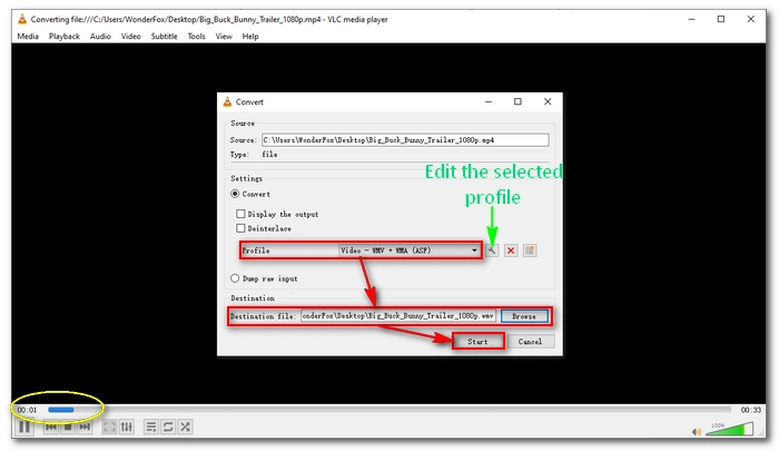 Convert MP4 to WMV with VLC