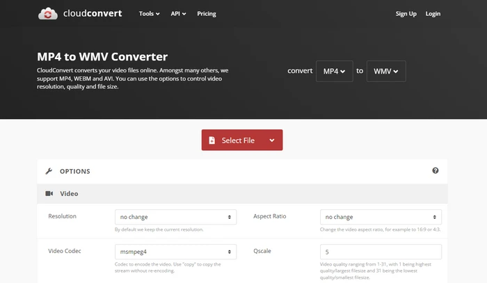 CloudConvert MP4 to WMV