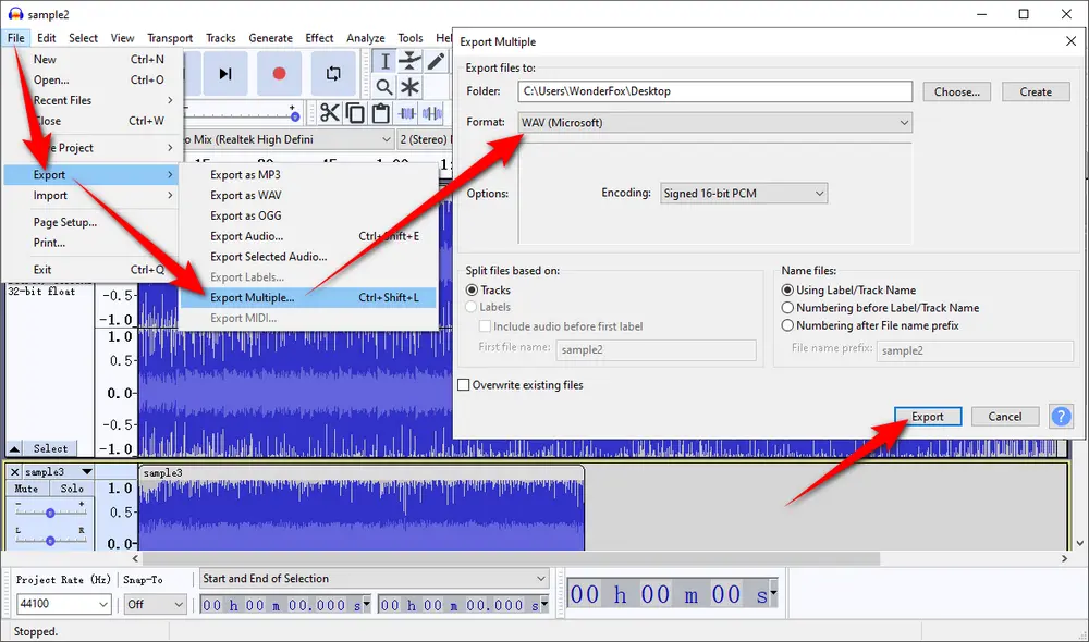 Audacity Export OGA to WAV Free