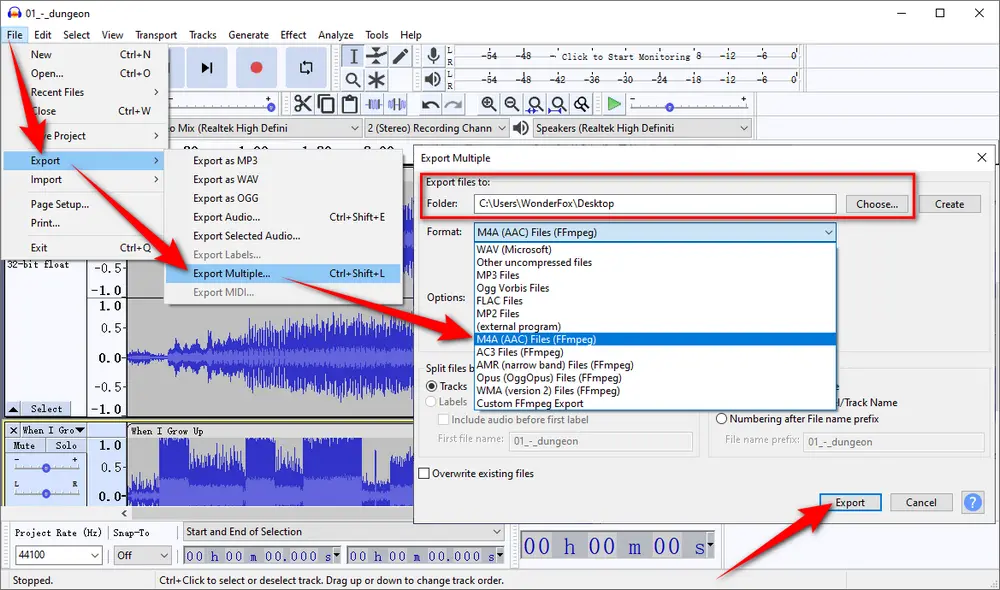 Convert OGG to M4A Free in Audacity