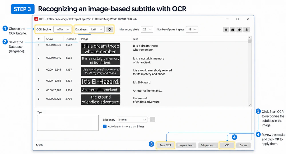 Recognize an image-based subtitle with OCR
