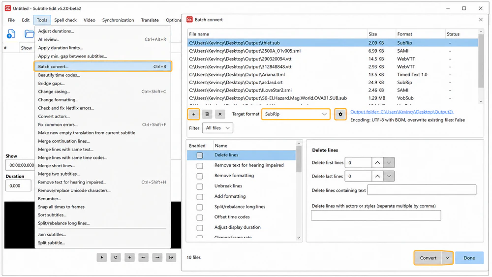 Batch Convert Multiple Subtitle Files