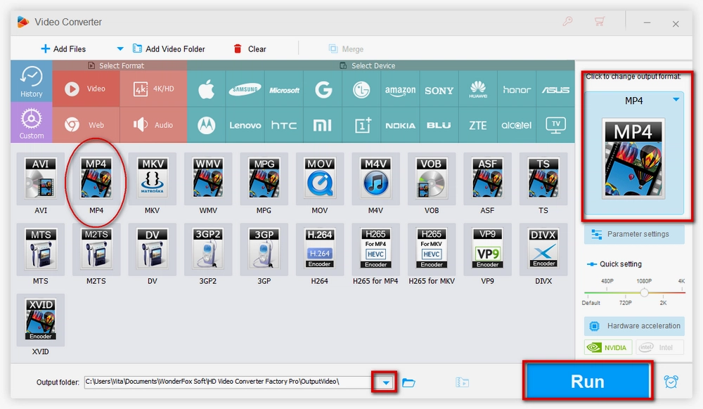 Choose an output format and start the conversion 