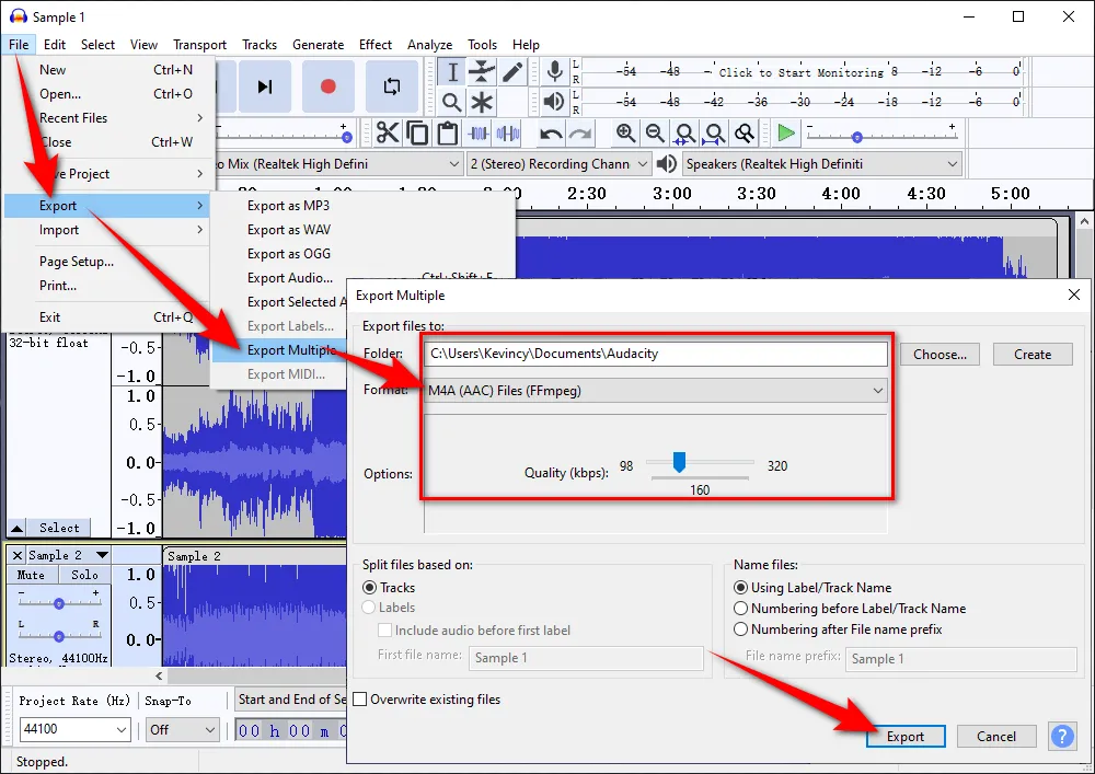 Convert WAV to M4A with Audacity