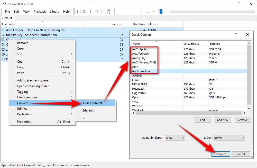 Convert WAV to M4A with Foobar2000