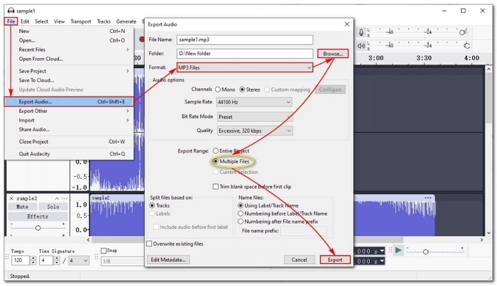 Convert WMA to MP3 in Audacity