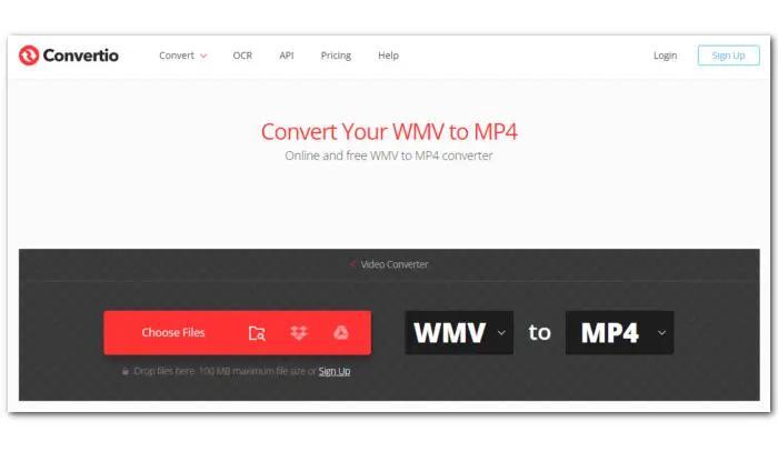 Convert WMV to MP4 in Convertio