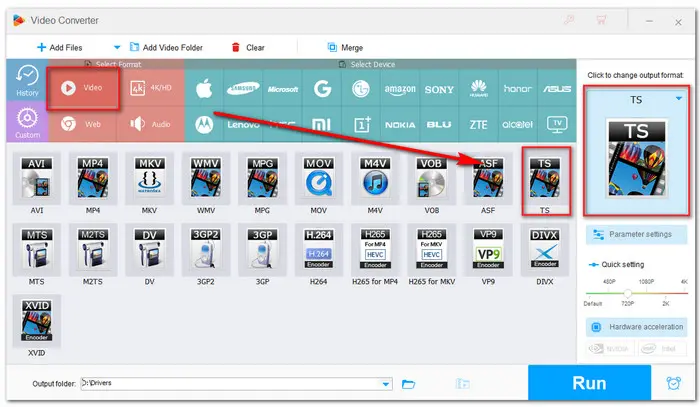 Choose TS as the Output Format