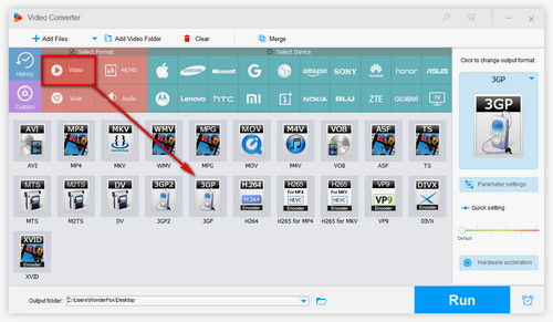 Choose 3GP as output format