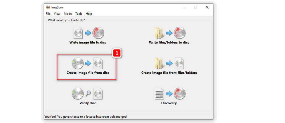Select to convert disc to image 