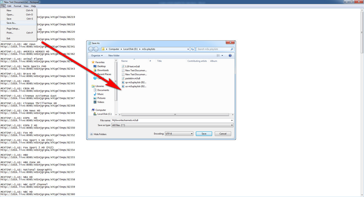 Save the created M3U8 playlist