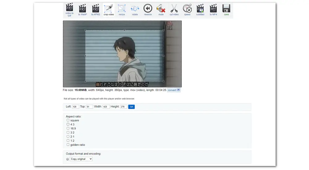 Online MOV Video Cropper