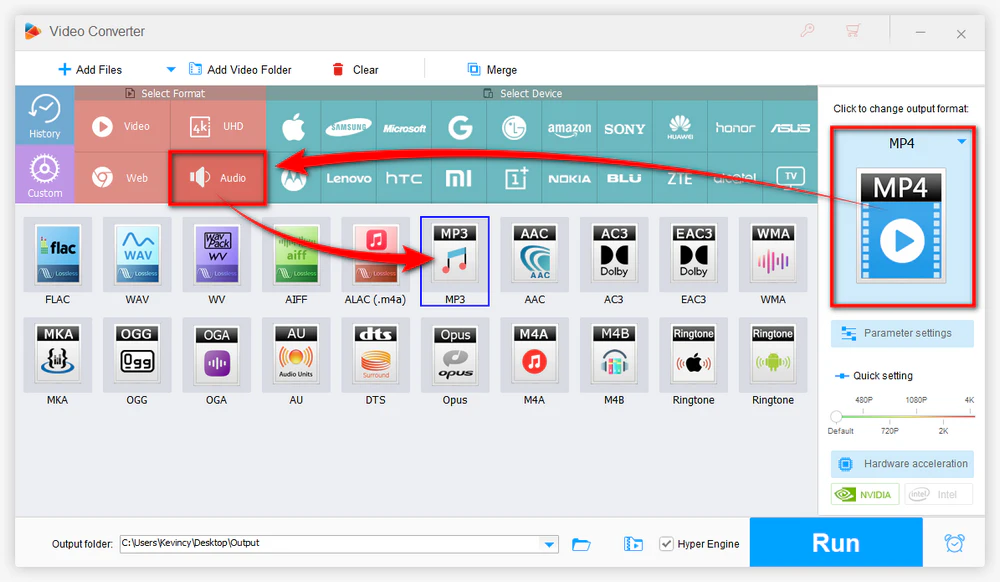 Choose MP3 as the Output Format