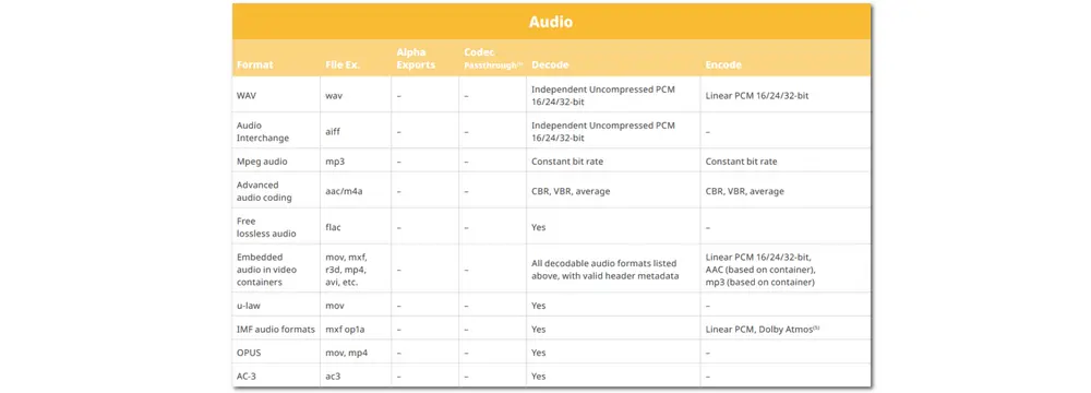 DaVinci Resolve Supported Audio Format