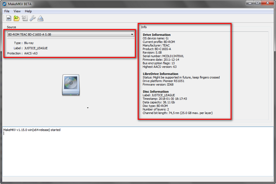 Disc and BD Drive Information