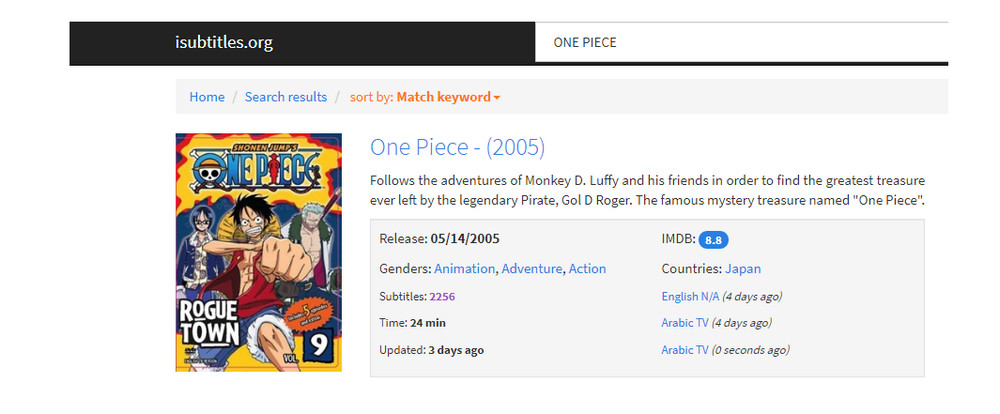 Search for One Piece on Isubtitles