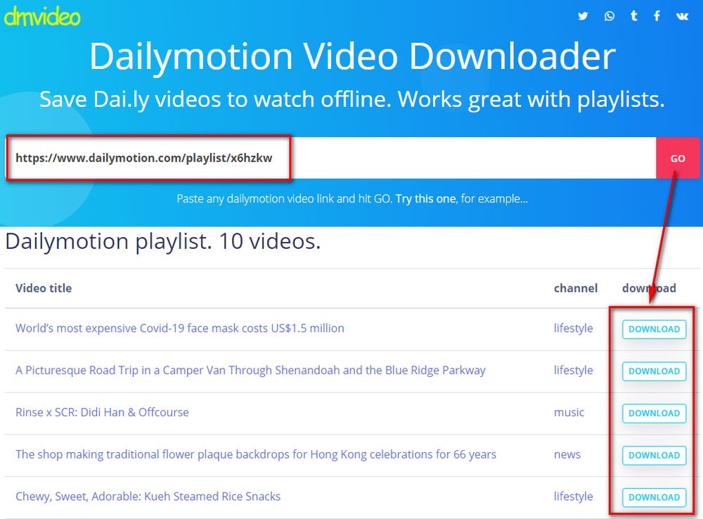 Online Dailymotion Playlist Downloader