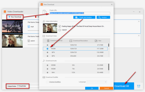 Choose the output format and start to download