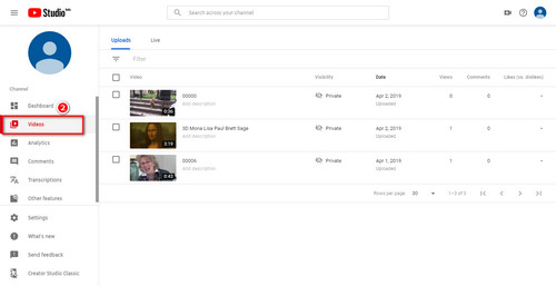 Look through private videos list