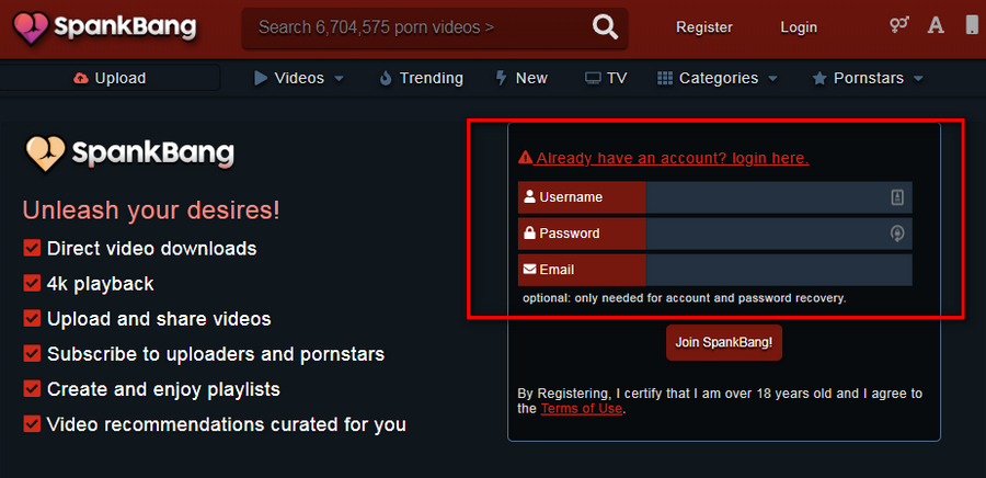 Register an Account on SpankBang