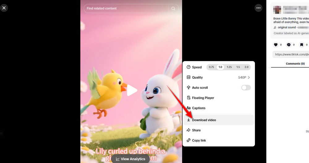 Right-click Download Video on the TikTok Website