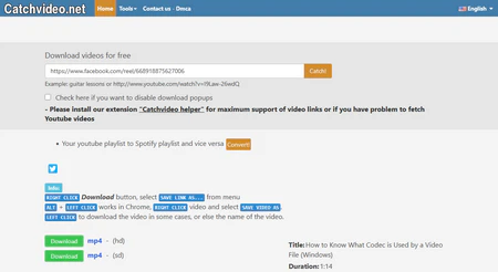 Download video URL Using Catchvideo